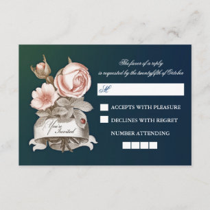 tarjetas azules de RSVP del vintage que se casan