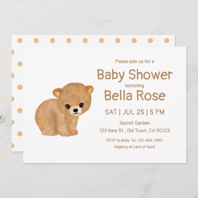 Tarjetas Baby Shower Bear Cub (Anverso / Reverso)