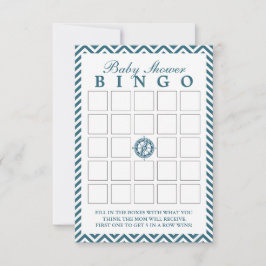 Tarjetas Baby Shower Bingo Chevron de brújula azul