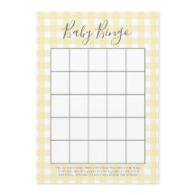 Tarjetas Baby Shower Bingo Yellow Gingham