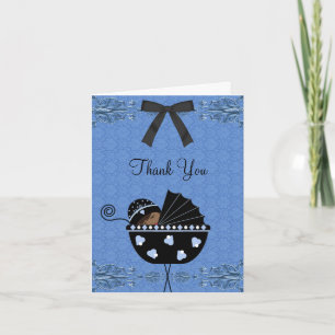 Tarjetas Baby Shower Black Blue Damask