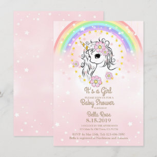 Tarjetas Baby Shower Chicas de RainBow de unicorni