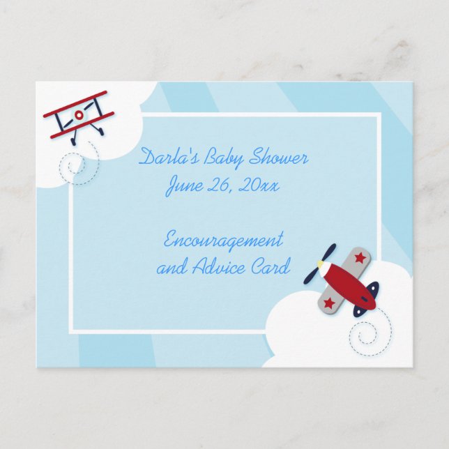 Tarjetas Baby Shower de Aviador Airplane (Anverso)