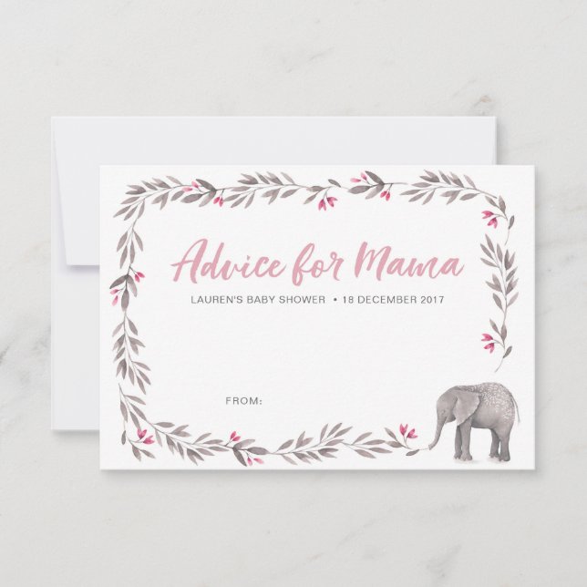 Tarjetas Baby Shower de consejo para elefantes ros (Anverso)