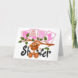 Tarjetas Baby Shower de mono rosa