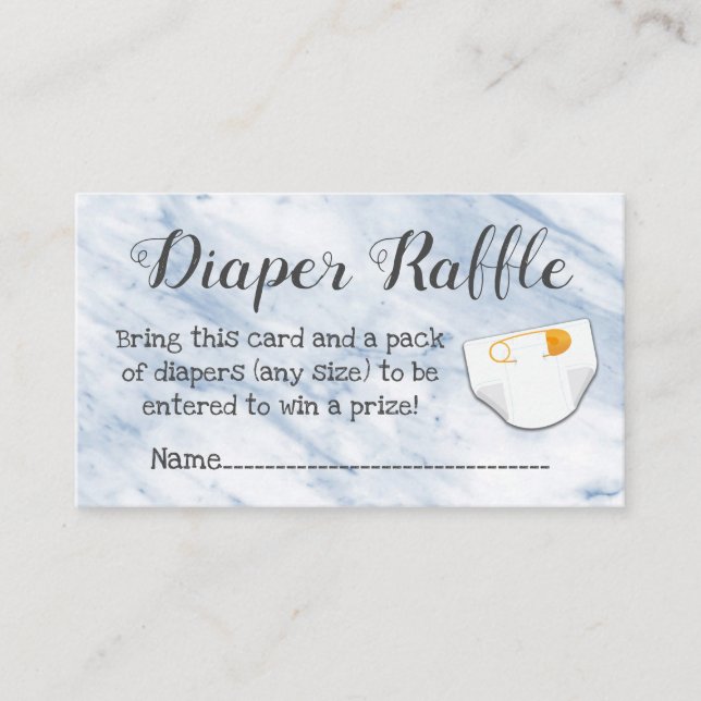 Tarjetas Baby Shower Diaper Raffle de mármol azul  (Anverso)