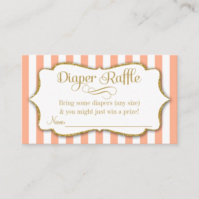 Tarjetas Baby Shower Peach Gold Diaper Raffle (Anverso)