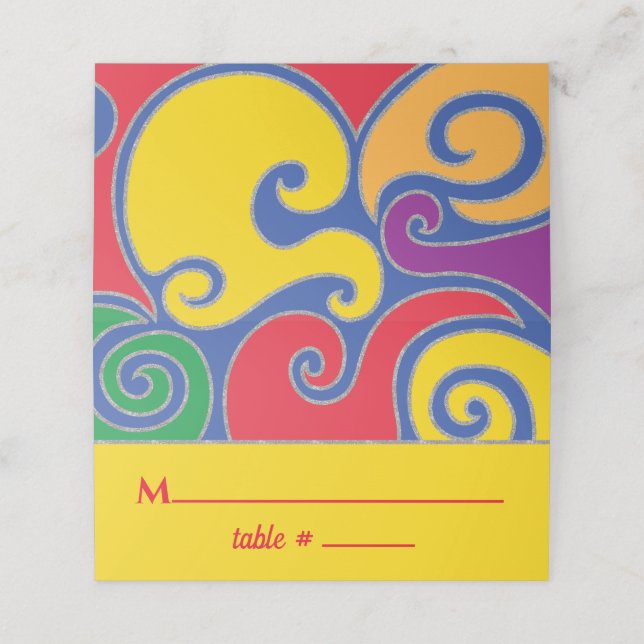 Tarjetas Bat Bar Bat Mitzvah Colorful Swirls Place (Exterior desplegado)