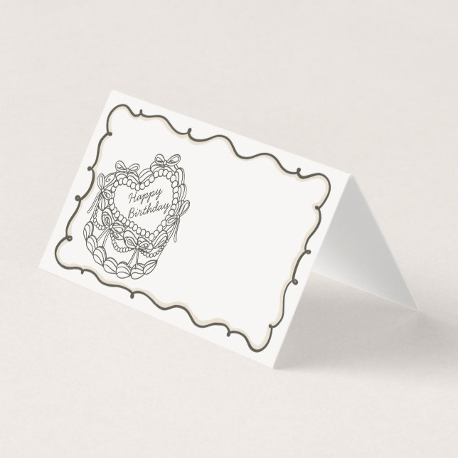 Tarjetas beige bow retro coquette Cake Cumpleaños  (Anverso)