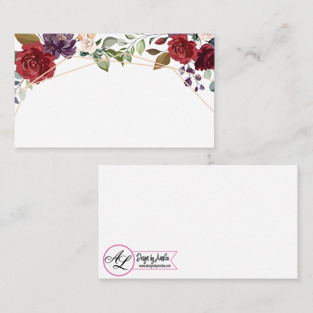 Tarjetas Blanc Place White Roses Gold Geométrico (Anverso / Reverso)
