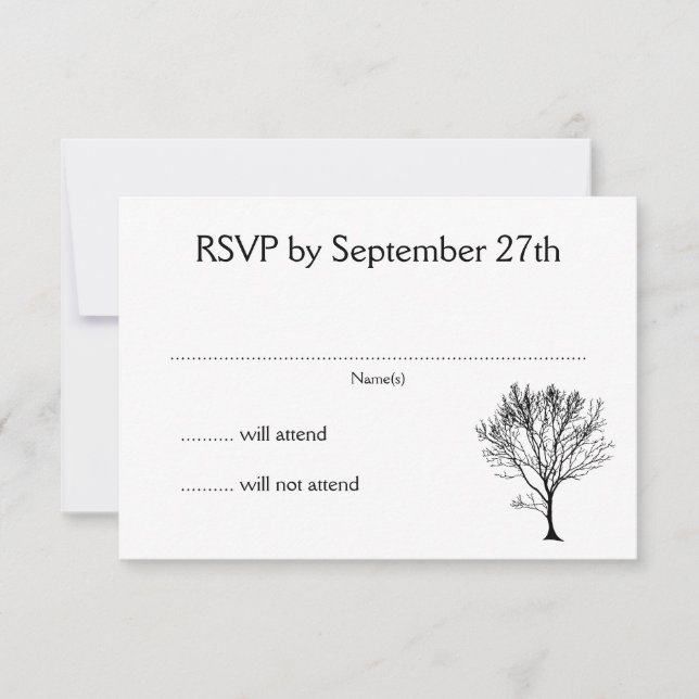 Tarjetas blancas RSVP de invitación simple de árbo (Anverso)
