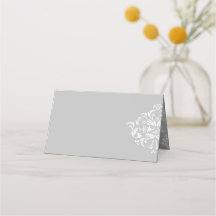 Tarjetas blanco sobre gris elegante Damask Blanche
