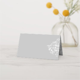 Tarjetas blanco sobre gris elegante Damask Blanche