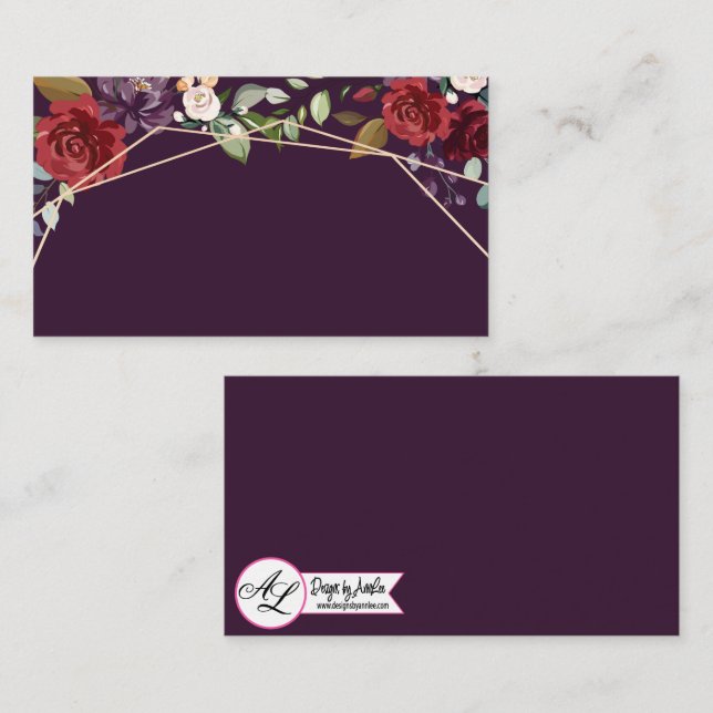 Tarjetas Blank Place Plum Purple Rosas Gold Geomét (Anverso / Reverso)