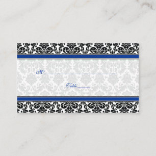 Tarjetas Blue, Black, White Damask Wedding Place