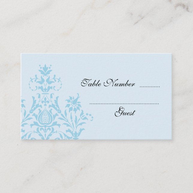 Tarjetas Blue Damask Wedding Table Place (Anverso)