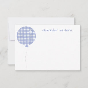 Tarjetas Blue Gingham Watercolor Balloon Note