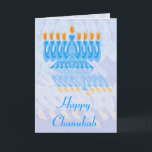 Tarjetas Blue Menorah Chanukah<br><div class="desc">Menorah azul con llamas naranjas,  con reflexión rizada. Diseño de Chanukah. Personalizado Chanukah tarjetas de felicitación - personalizar tu propio saludo dentro.</div>