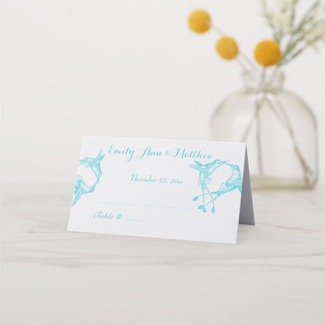 Tarjetas Blue Radiance Hummingbird Boda Place (Reverso)