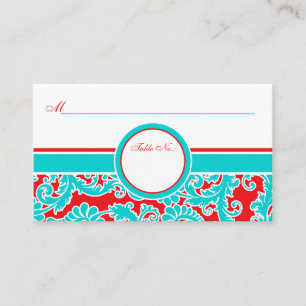 Tarjetas Blue Red White Damask Place