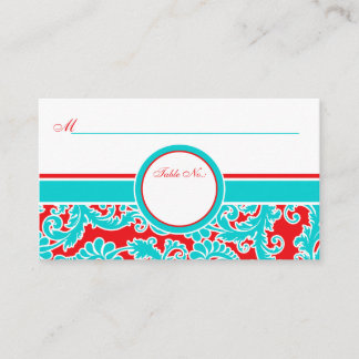 Tarjetas Blue Red White Damask Place