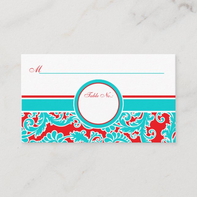 Tarjetas Blue Red White Damask Place (Anverso)