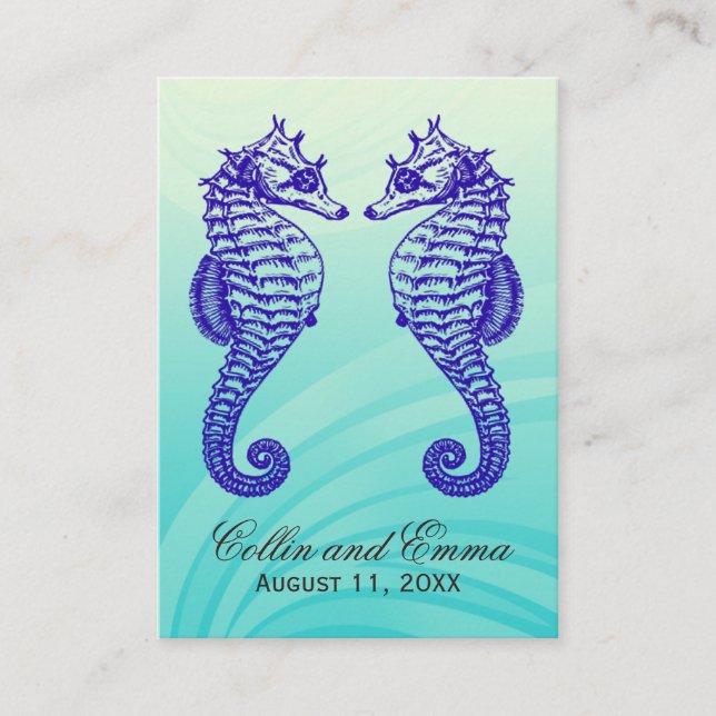 Tarjetas Blue Seahorse Boda Place (Anverso)