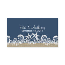 Tarjetas Blue Seashell Beach Wedding Place