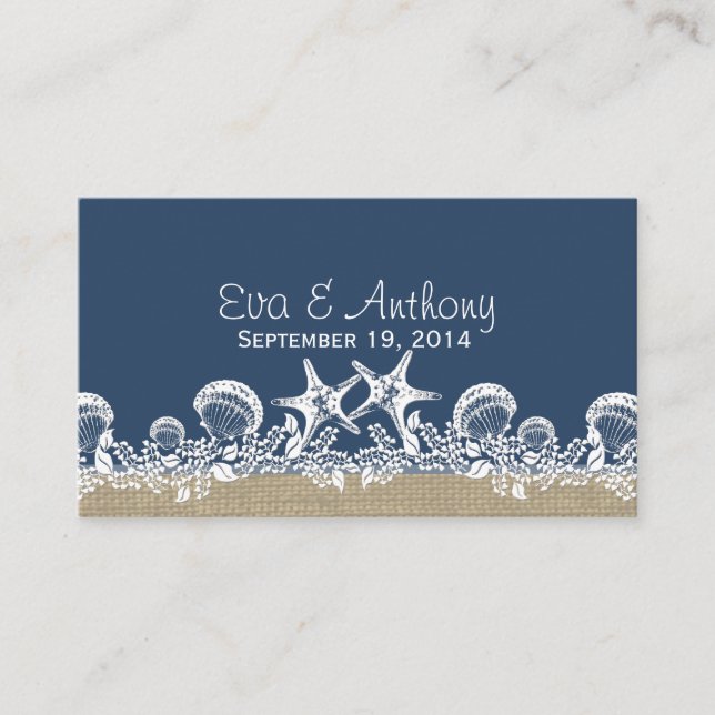 Tarjetas Blue Seashell Beach Wedding Place (Anverso)