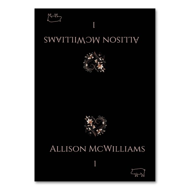 Tarjetas boda-Flores de oro de ícono de cerdo-Rosa (Anverso)