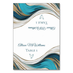 Tarjetas boda-Icono de aves de corral-Azul y oro-