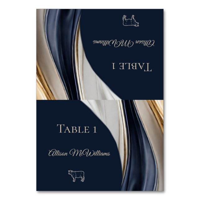 Tarjetas boda-Icono de carne-Oro blanco azul- (Anverso)