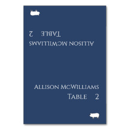 Tarjetas boda-Icono de cerdo-Azul y blanco oscuro