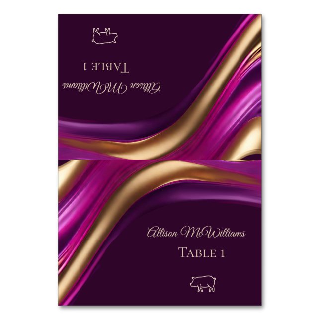 Tarjetas boda-Icono de cerdo-Oro púrpura- (Anverso)