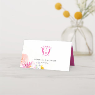 Tarjetas boda Monograma Flores rosas