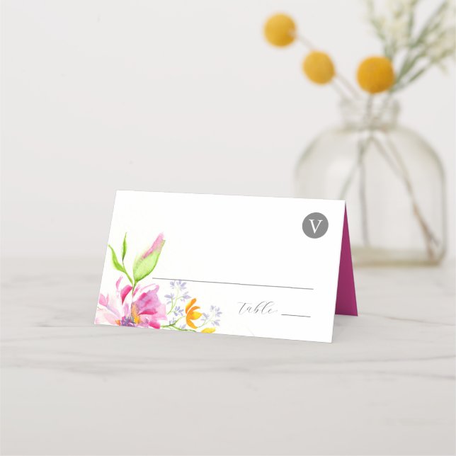 Tarjetas boda Monograma Flores rosas (Anverso)