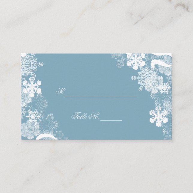 Tarjetas Boda Place con copos de nieve azul invern (Anverso)