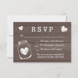 Tarjetas boda RSVP de grano de madera de tarro de 