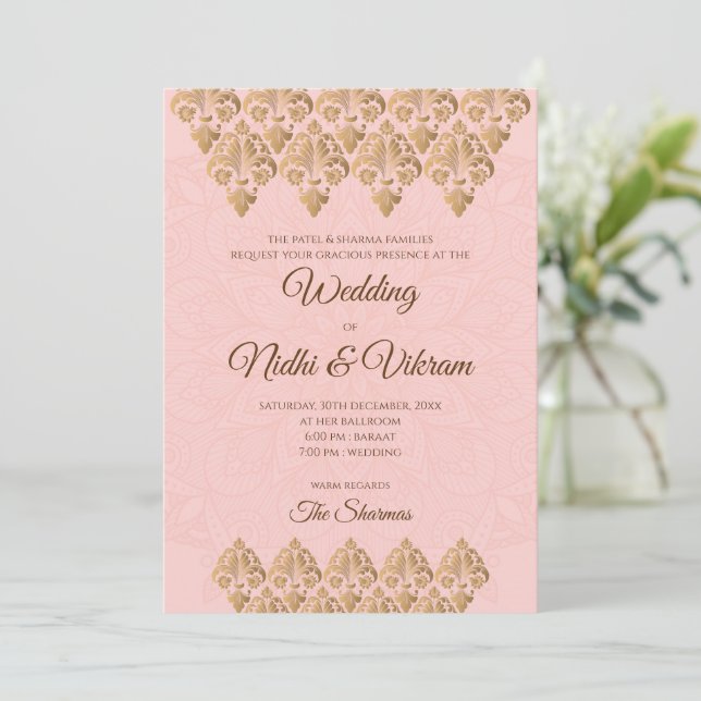 Tarjetas bodas indias e invitaciones de boda hindú (Anverso de pie)