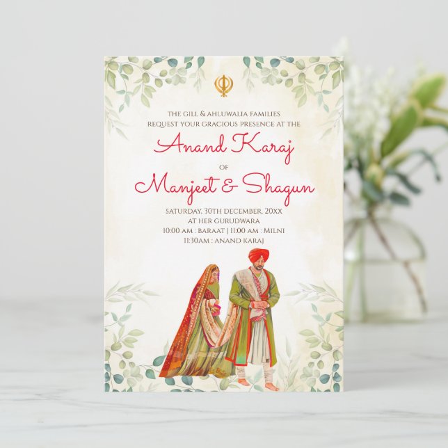 Tarjetas bodas punyabíes e invitaciones a Anand Ka (Anverso de pie)