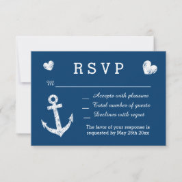 Tarjetas bodas RSVP en blanco y azul marino náutic