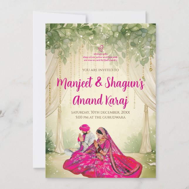 Tarjetas Bodas Sikh digitales Punjabi invitaciones (Anverso)