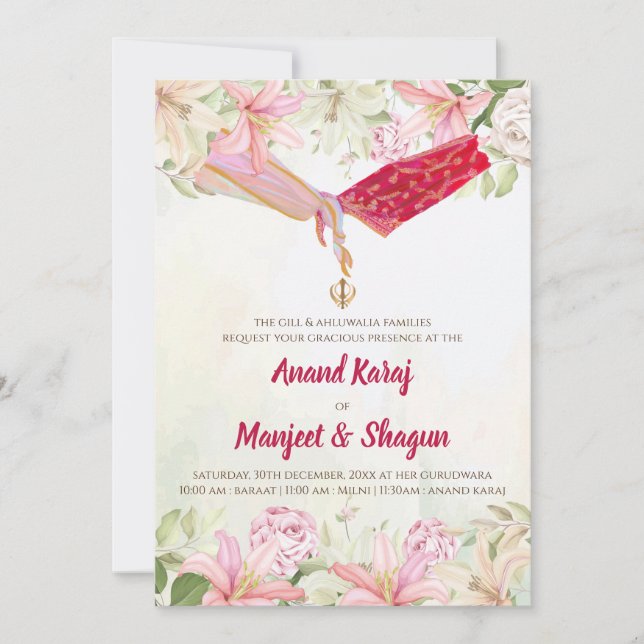 Tarjetas bodas Sikh e invitaciones Punjabi digital (Anverso)