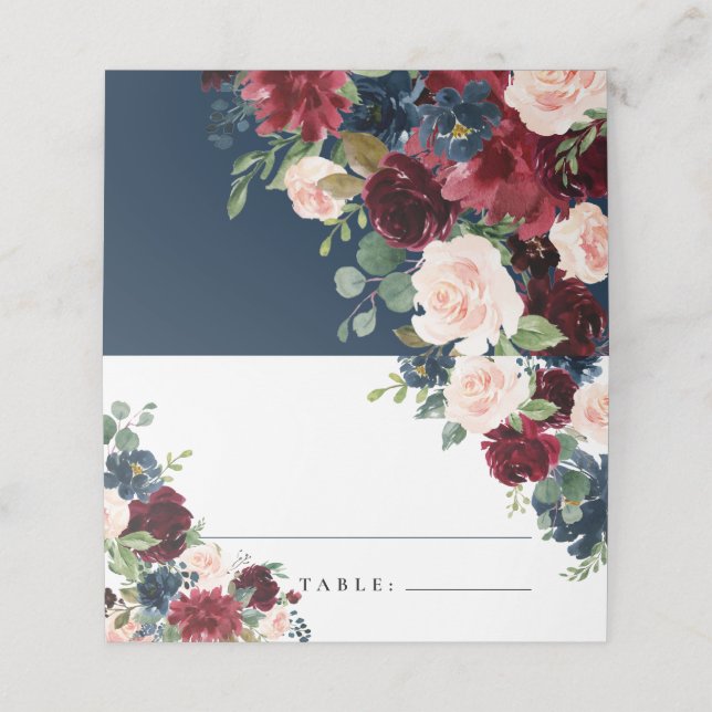 Tarjetas Boho Floral Burgundy Rubor Place (Exterior desplegado)