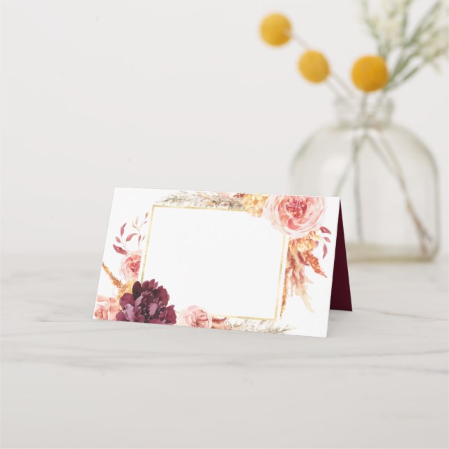 Tarjetas Boho Pampas Grass Boda Place (Anverso)
