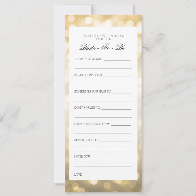Tarjetas Bridal Shower Advards Gold Purpurinas Luc (Anverso)