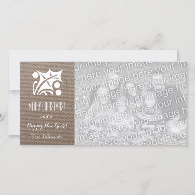 Tarjetas Burlap Navidad con foto de personalizado  (Anverso)