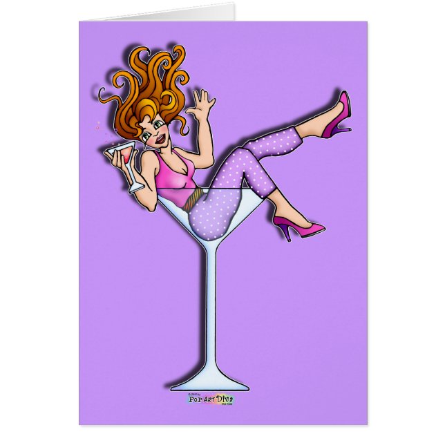 Tarjetas - chica en un vidrio de Martini, rojo de (Frente)