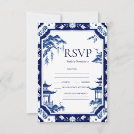 Tarjetas Chinoiserie Blue Floral Wedding RSVP