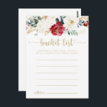 Tarjetas clásicas de lista de baldes florales de o<br><div class="desc">Estas clásicas tarjetas doradas florales son la actividad perfecta para una boda rústica o una ducha de novia. El diseño se compone de acuarelas blancas, burdeos y flores doradas y bayas de vegetación verde dispuestas en elegantes ramos. Cambie la redacción para que se adapte a cualquier evento vital. El signo...</div>